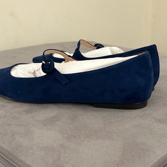 Ann Taylor Navy Blue Suede Mary Jane Buckle Pointy Toe Flats Size 9.5 - Picture 6 of 6